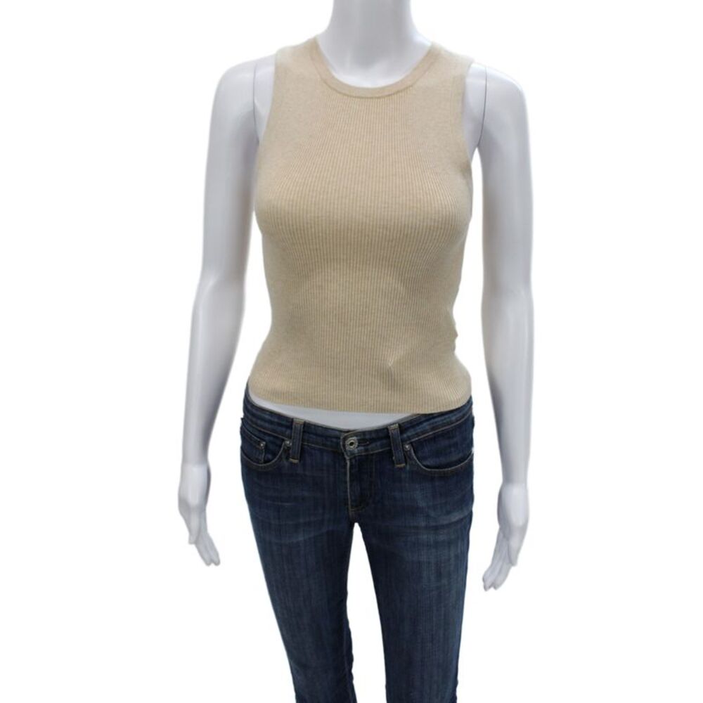 Alice + Olivia Women Beige Sleeveless Crew Neck Basic Tank Size XS
